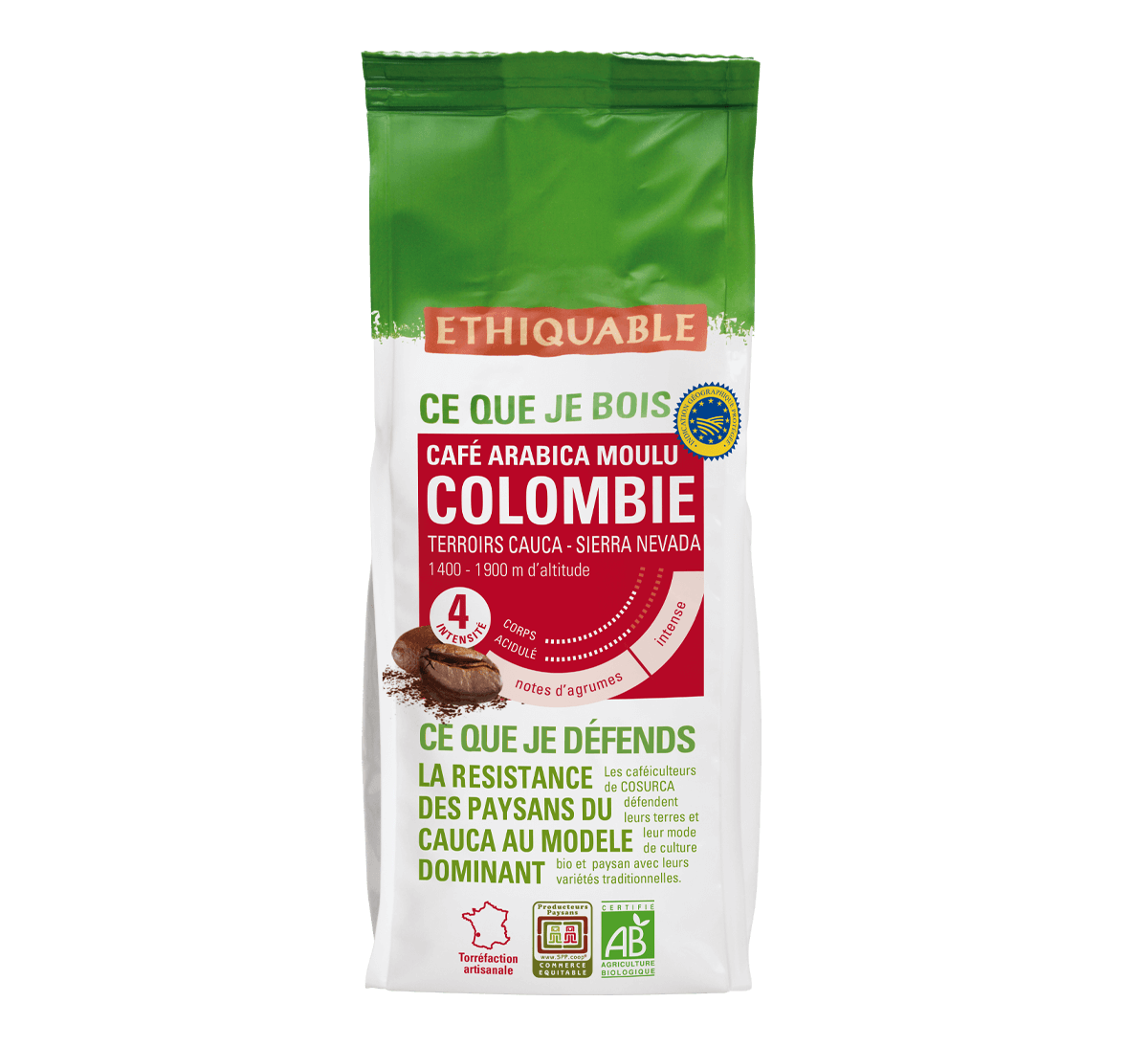 Ethiquable - Arabica bio moulu Colombie issu du Commerce Equitable, format 250g