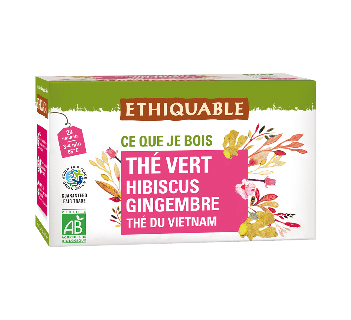 Thé vert bio du Vietnam à l'hibiscus et au gingembre avec une pointe de réglisse, issu du commerce équitable