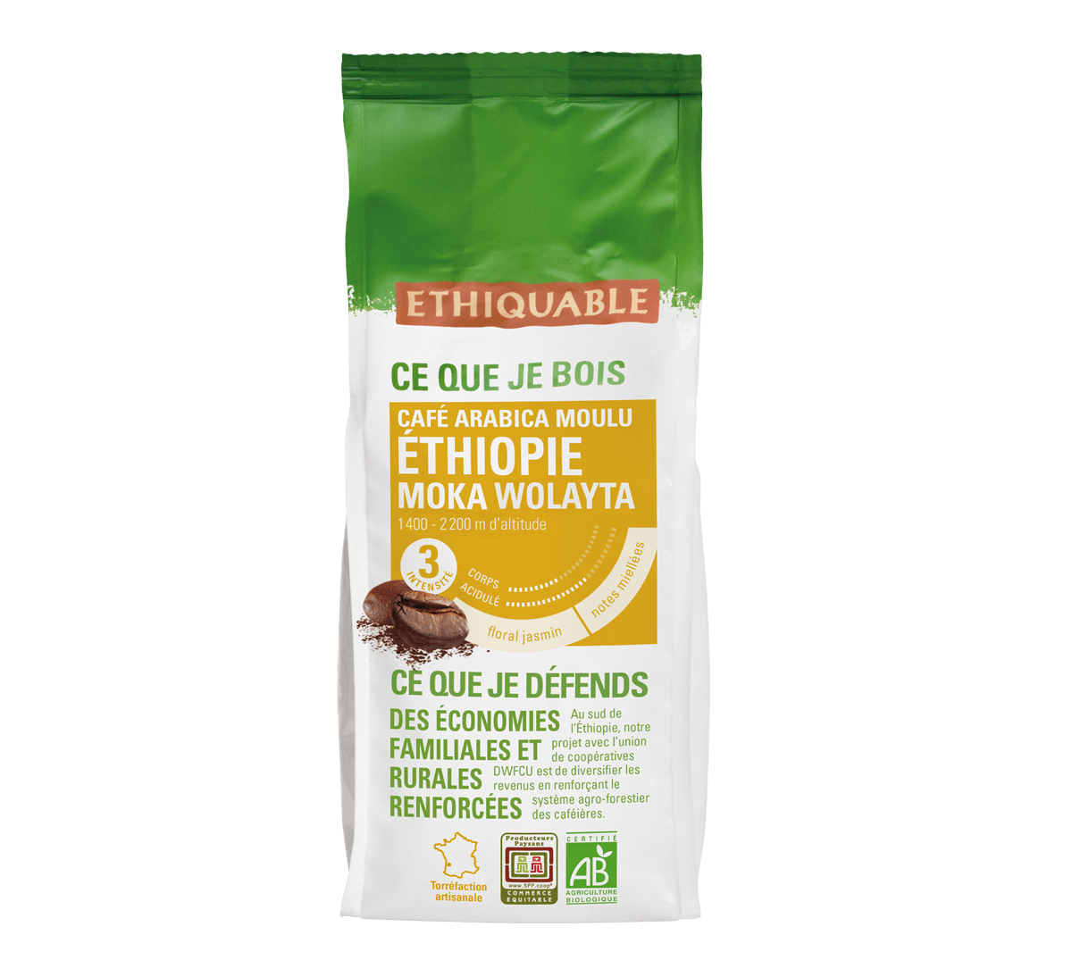 Ethiquable - Café arabica bio moulu Éthiopie issu du Commerce Equitable format 250g