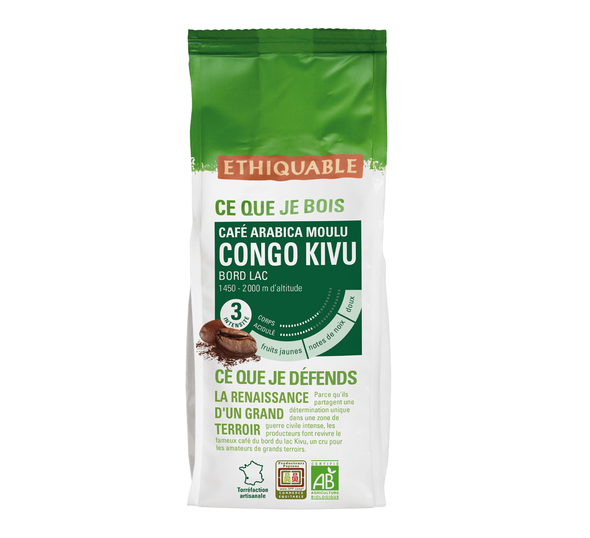 Ethiquable - Café arabica bio du Congo, bord de lac, issu du Commerce équitable, format 250 g