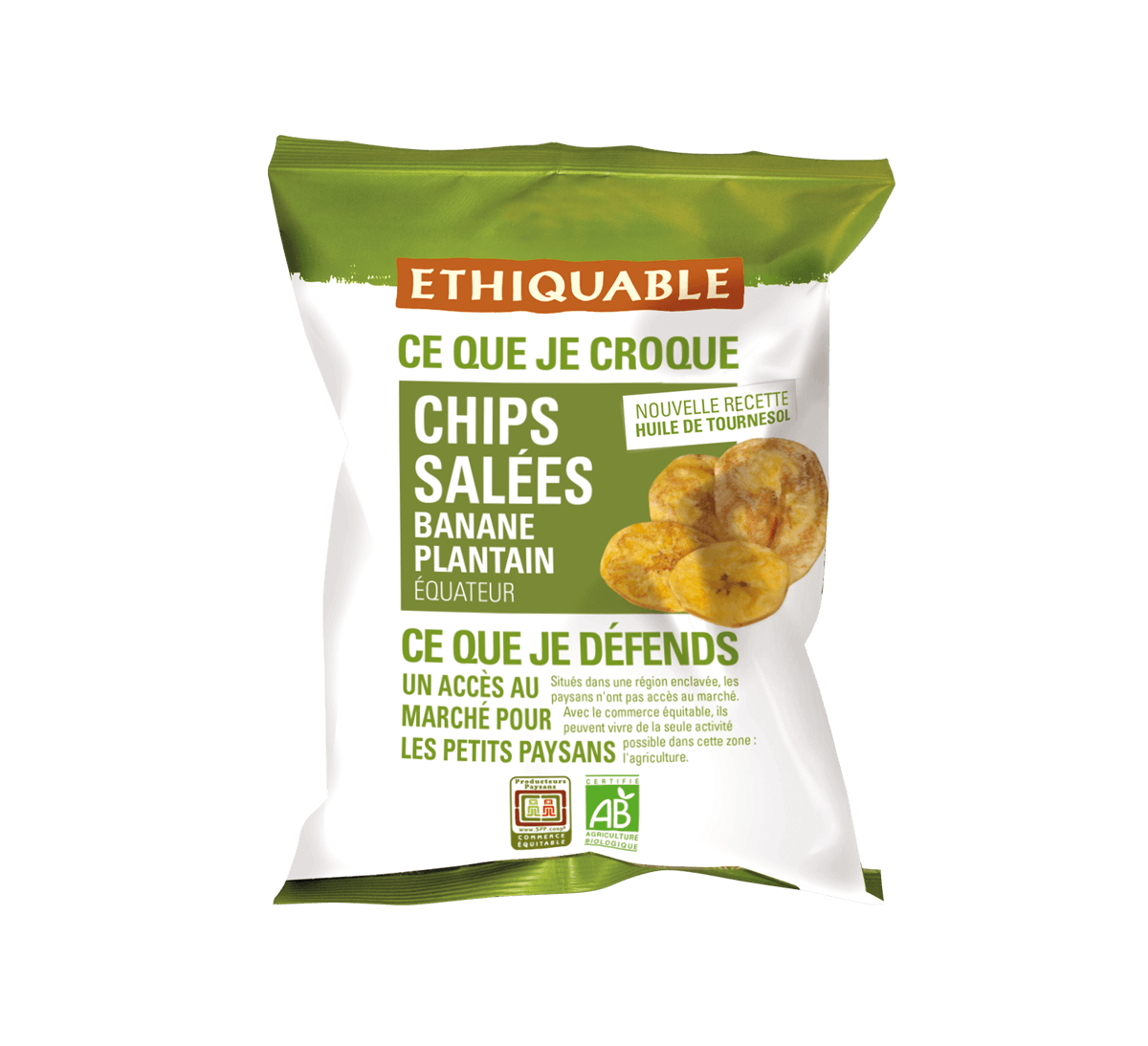 Ethiquable - Chips salées de banane plantain bio issues du Commerce Equitable, avec huile de tournesol