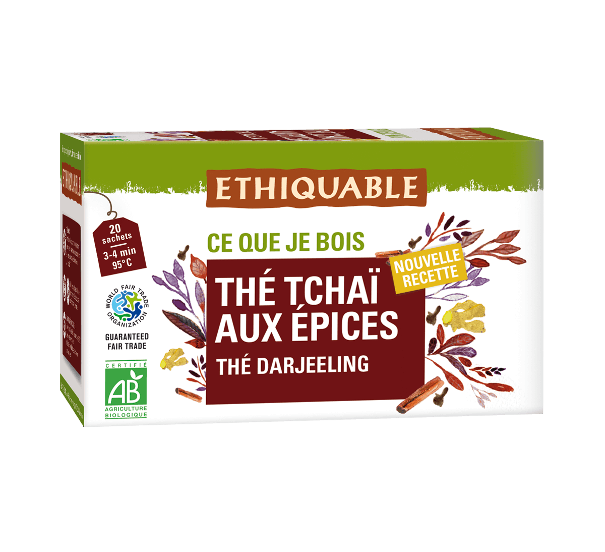 Ethiquable - Thé noir tchaï Darjeeling bio et issu du Commerce équitable en sachets