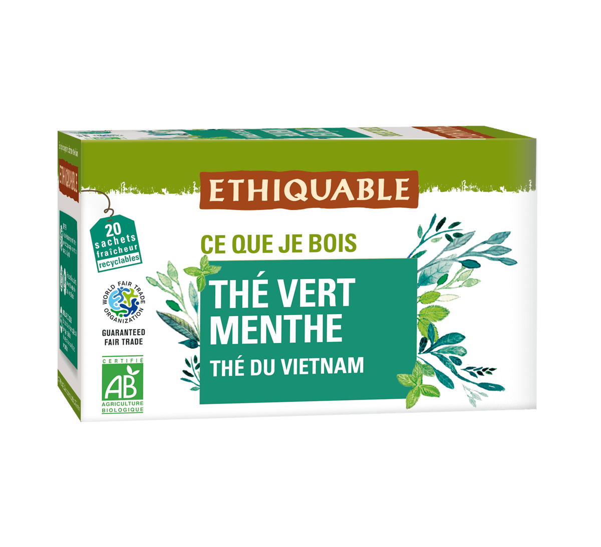 Thé vert bio du Vietnam à la menthe issu du commerce équitable, en sachets