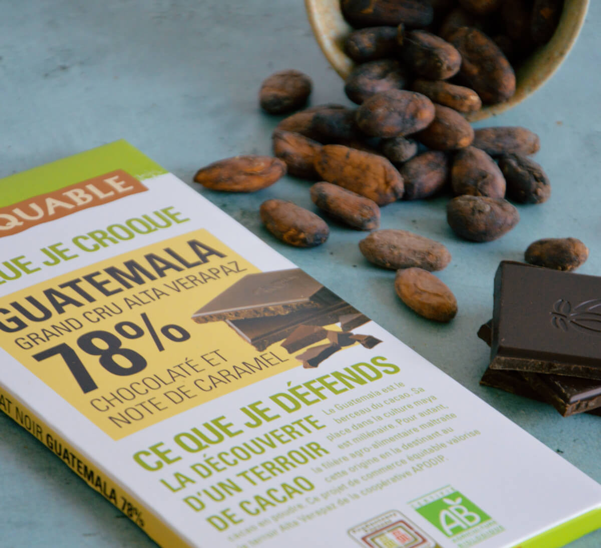 Ethiquable - Chocolat noir 78% de cacao bio du Guatemala issu du Commerce équitable. Tablette fabriquée dans le Gers.