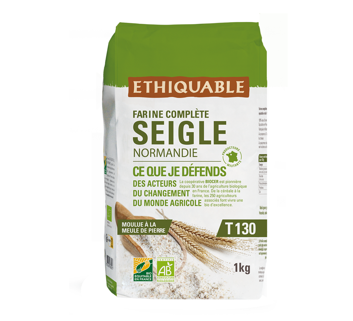 Farine complète de Seigle T130 bio équitable meule de pierre origine normandie Ethiquable
