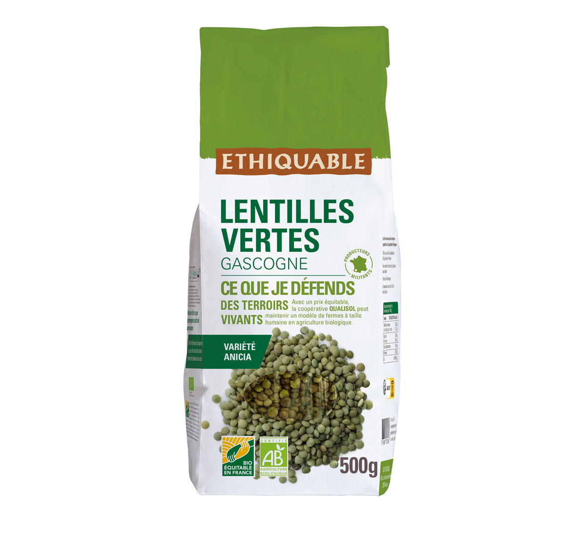 Lentilles vertes Ethiquable bio de Gascogne ou de Bourgogne issues du Commerce équitable
