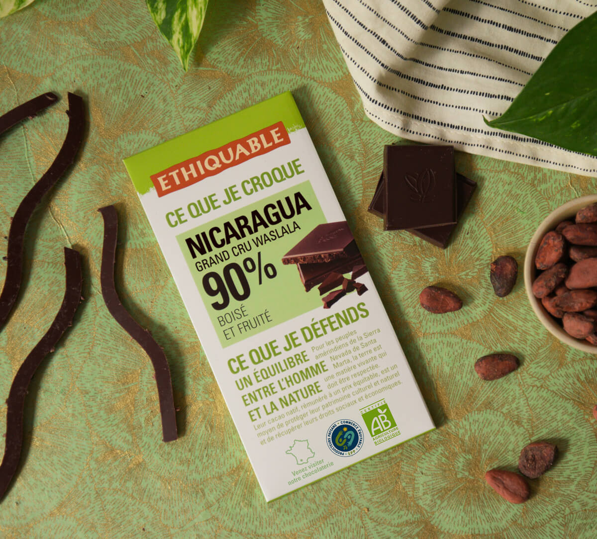 Tablette de chocolat 90% de cacao du Nicaragua bio et équitable Tablette de chocolat 90% de cacao du Nicaragua bio et équitable