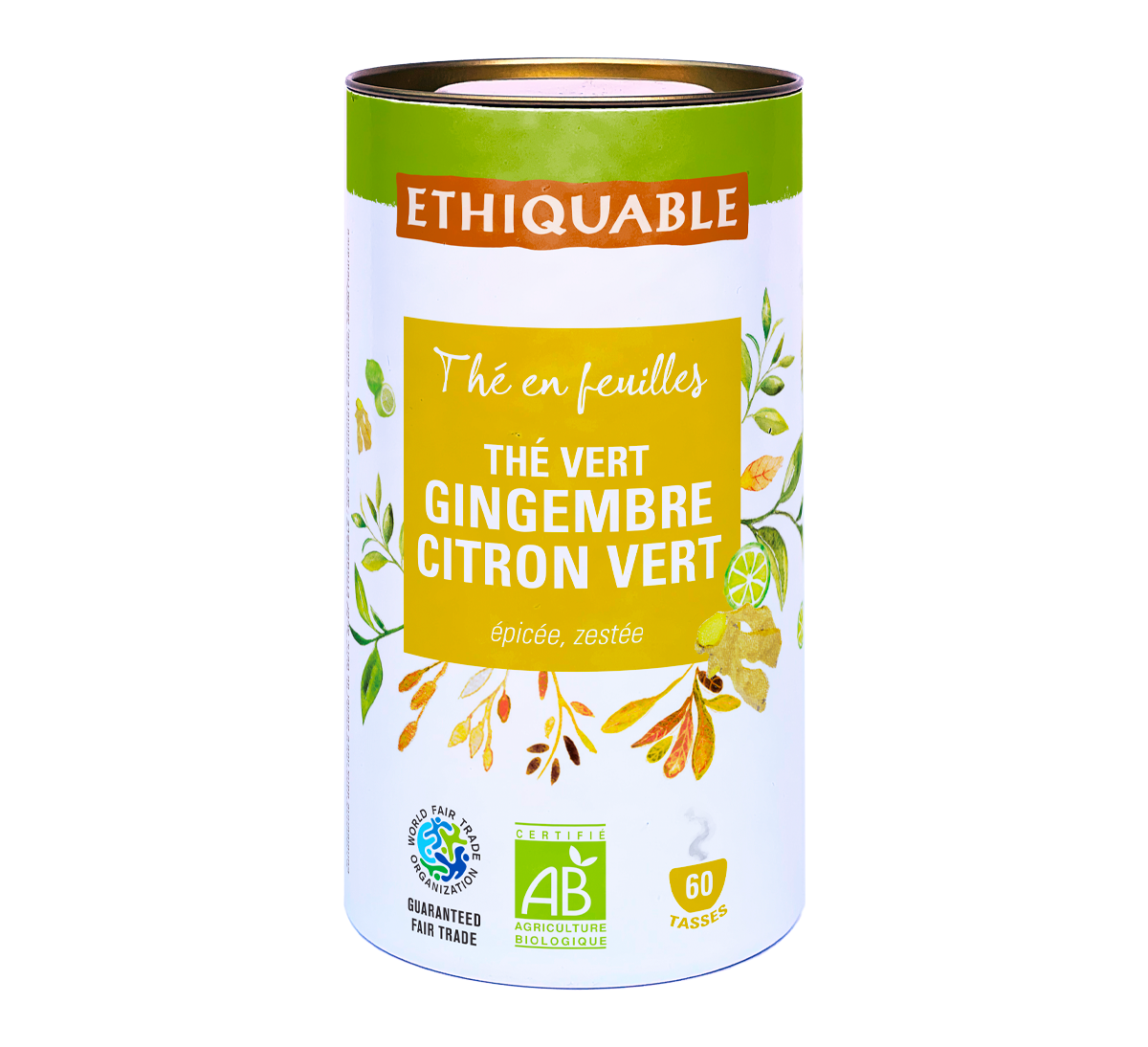 Thé vert Gingembre Citron vert bio boîte de vrac issu du Commerce Equitable Thé vert Gingembre Citron vert bio boîte de vrac issu du Commerce Equitable