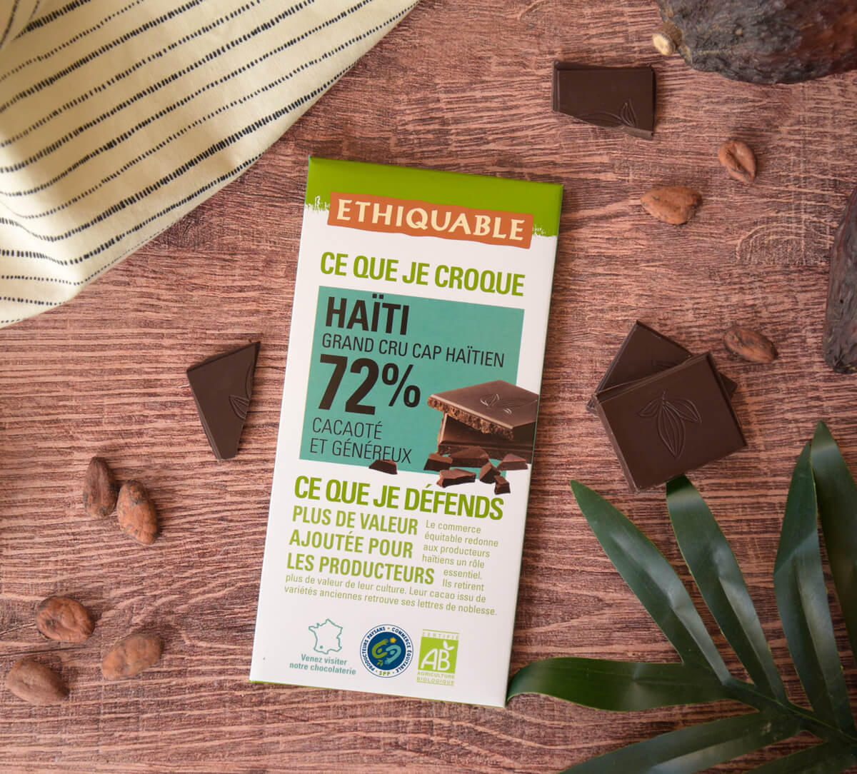 Tablette de chocolat noir bio et équitable 72% de cacao d'Haïti Tablette de chocolat noir bio et équitable 72% de cacao d'Haïti