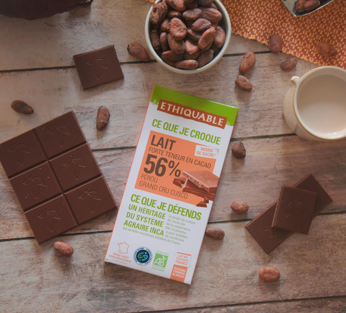 Tablette de chocolat lait Grand cru Cusco 56% cacao du Pérou bio équitable Tablette de chocolat lait Grand cru Cusco 56% cacao du Pérou bio équitable