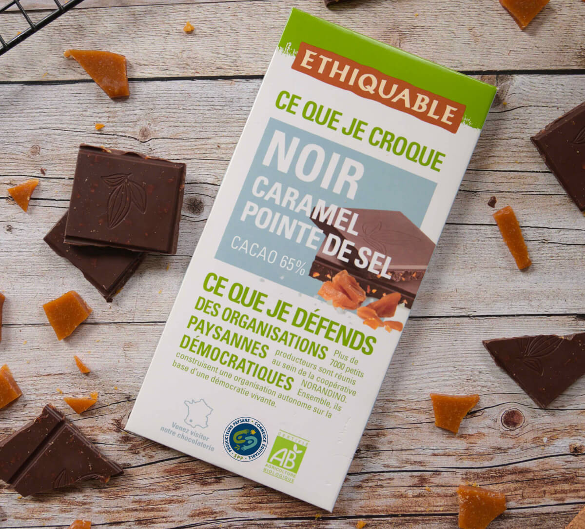 Tablette chocolat noir Caramel Pointe de sel bio et équitable Tablette chocolat noir Caramel Pointe de sel bio et équitable