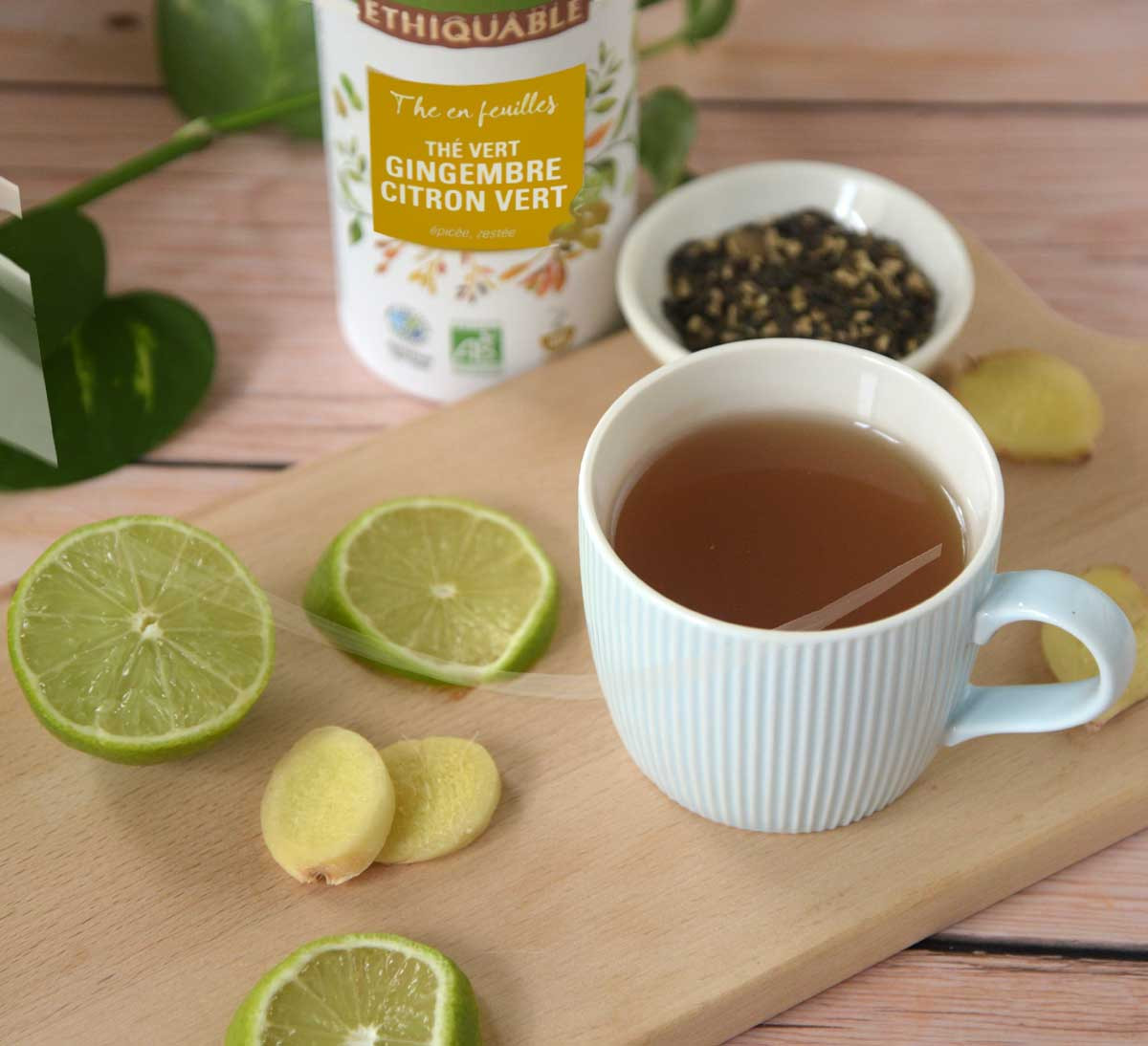 tasse Thé vert Gingembre Citron vert bio feuille entière issu du Commerce Equitable tasse Thé vert Gingembre Citron vert bio feuille entière issu du Commerce Equitable