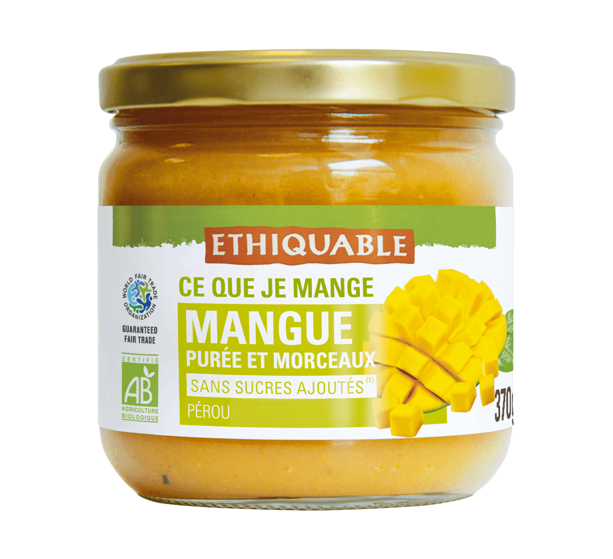 Purée de mangue avec morceaux issue de l'agriculture biologique et du Commerce Equitable au Pérou Purée de mangue avec morceaux issue de l'agriculture biologique et du Commerce Equitable au Pérou