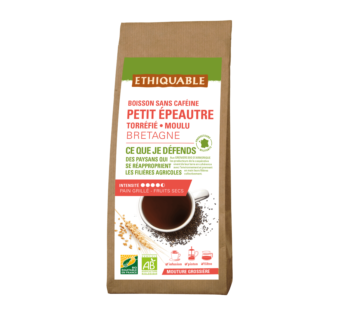 Petit épeautre torréfié moulu de Bretagne pour boisson sans caféine bio et équitable - Ethiquable