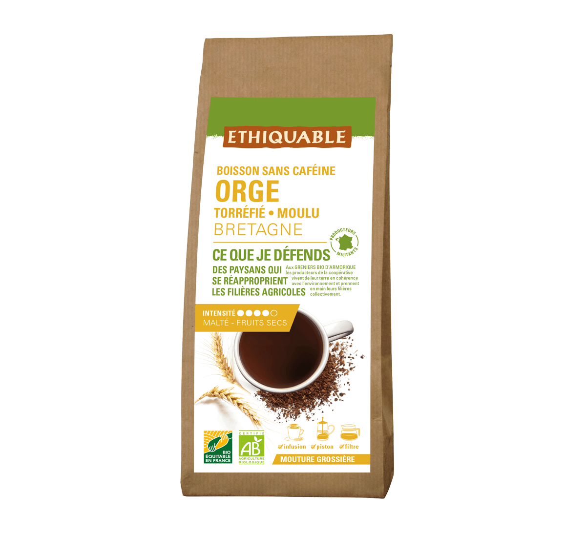 Orge torréfié moulu de Bretagne pour boisson sans caféine bio et équitable - Ethiquable