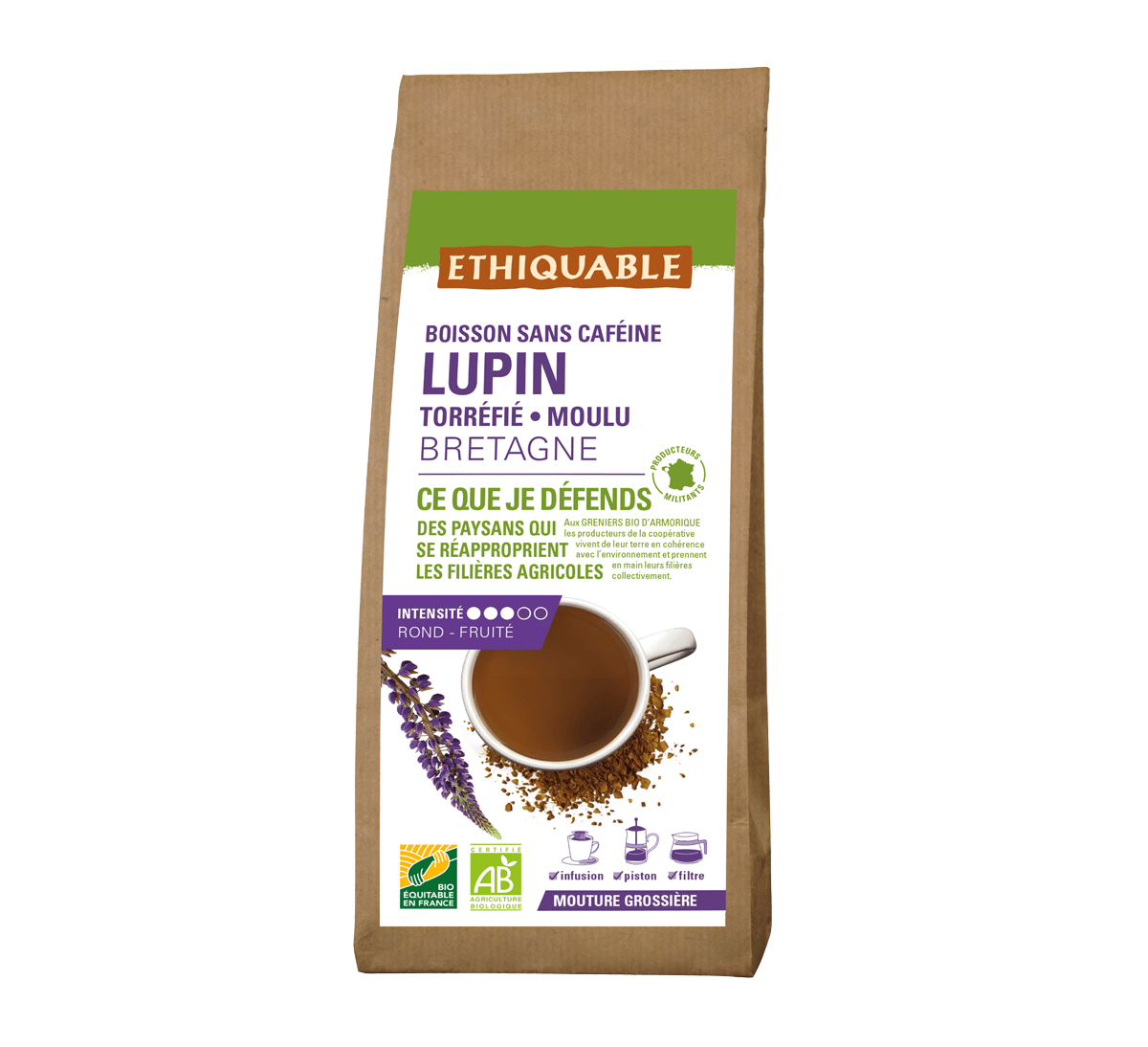 Lupin torréfié moulu de Bretagne pour boisson sans caféine bio et équitable - Ethiquable