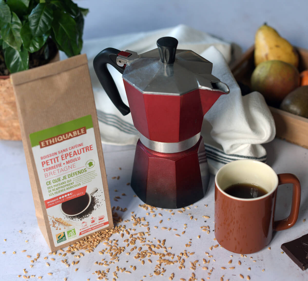 Tasse de petit épeautre torréfié moulu de Bretagne pour boisson sans caféine bio et équitable - Ethiquable