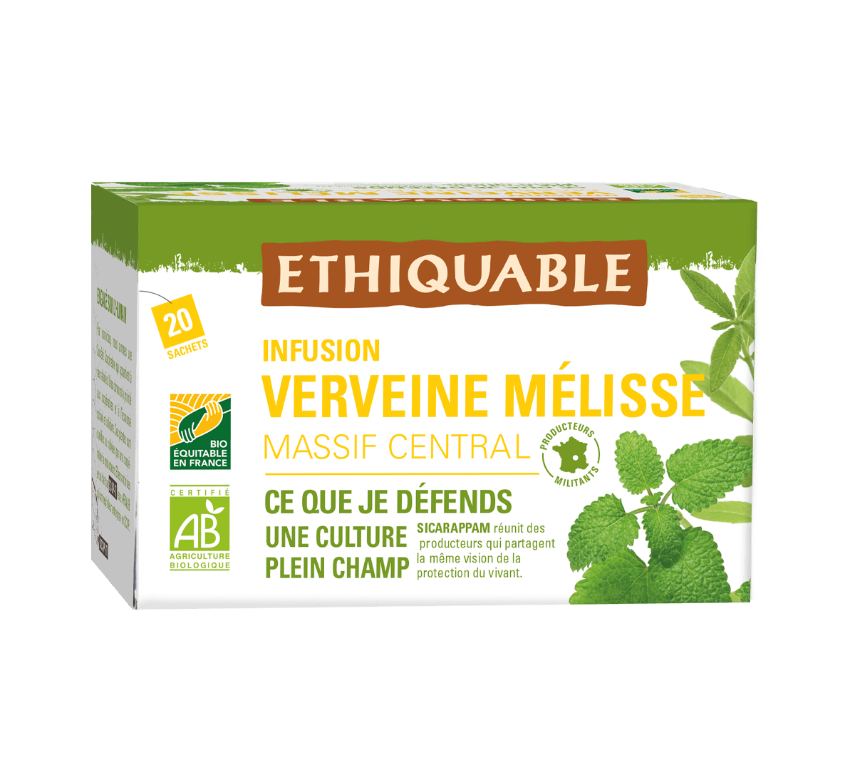 Infusion tisane bio de Verveine et Mélisse issue du commerce équitable dans le Massif Central