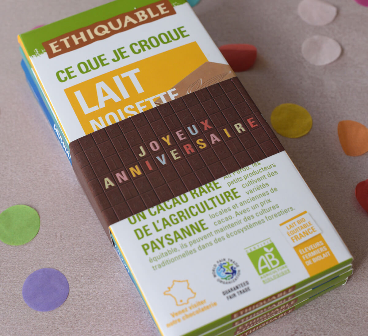 Bandeau Joyeux Anniversaire pour tablettes de chocolat bio et équitables