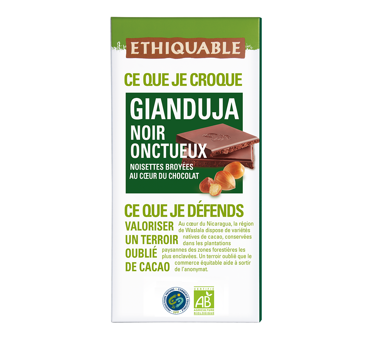 Chocolat Gianduja noir onctueux bio et issu du Commerce Equitable