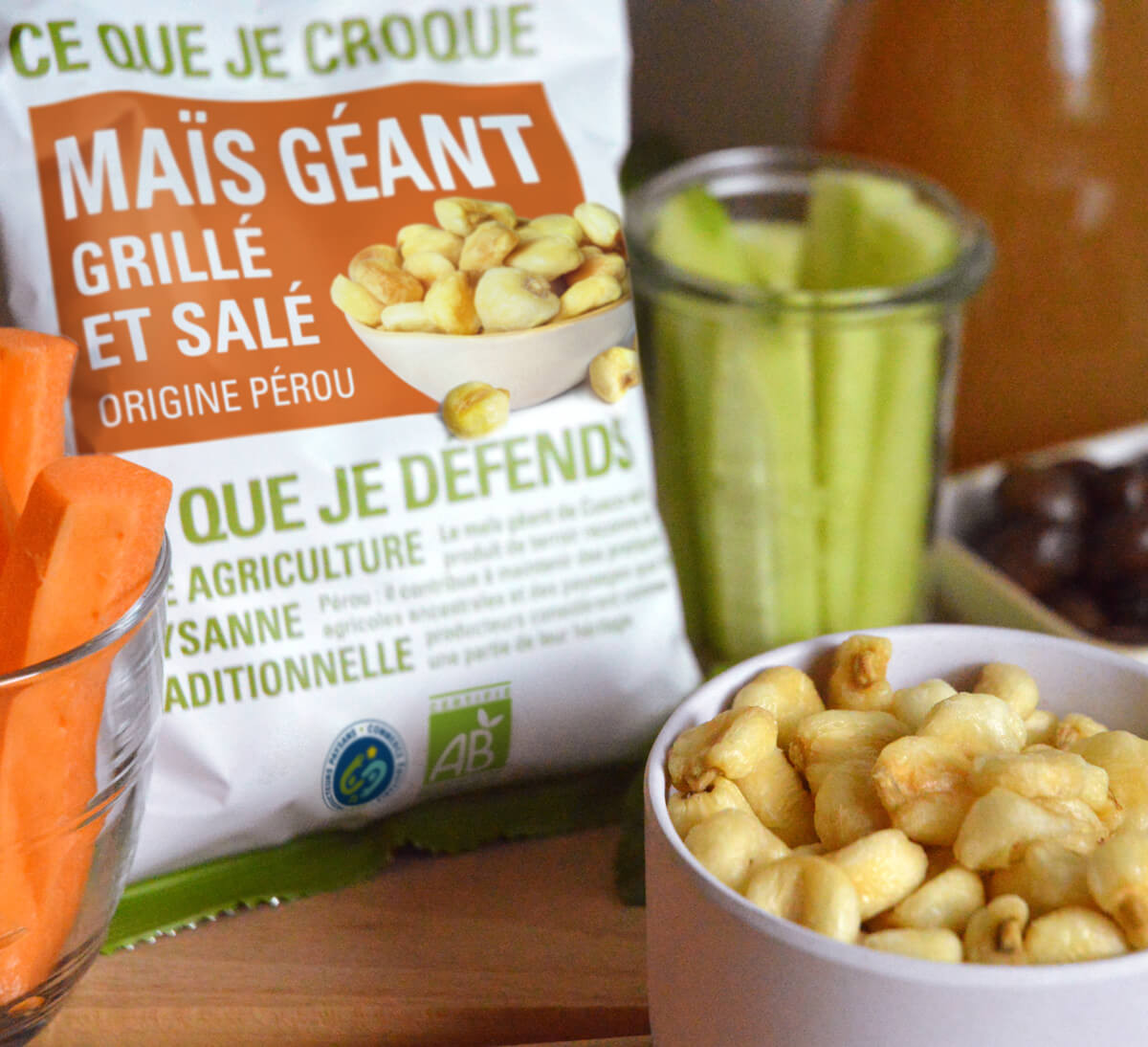 Paquet de chips maïs bio grillé et salé du Pérou issu du commerce équitable