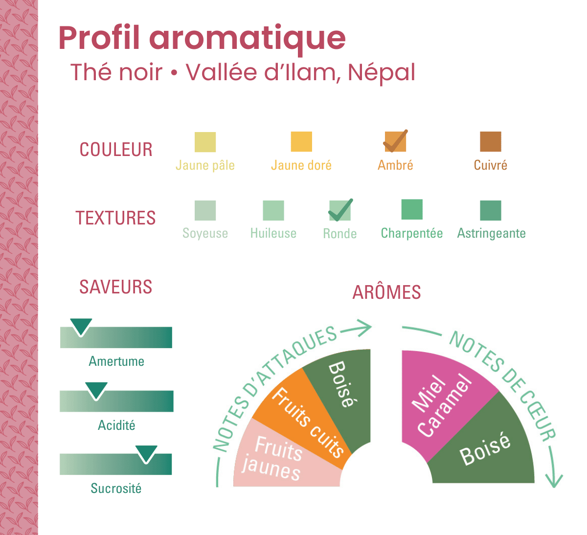 Profil aromatique du thé noir en vrac Ethiquable bio et issu du Commerce équitable de la vallée d'Ilam au Népal