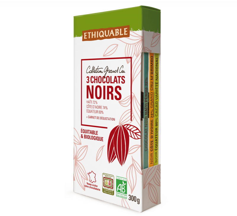 Collection grands crus - 3 tablettes chocolat noir grand cru + carnet de dégustation commerce équitable bio