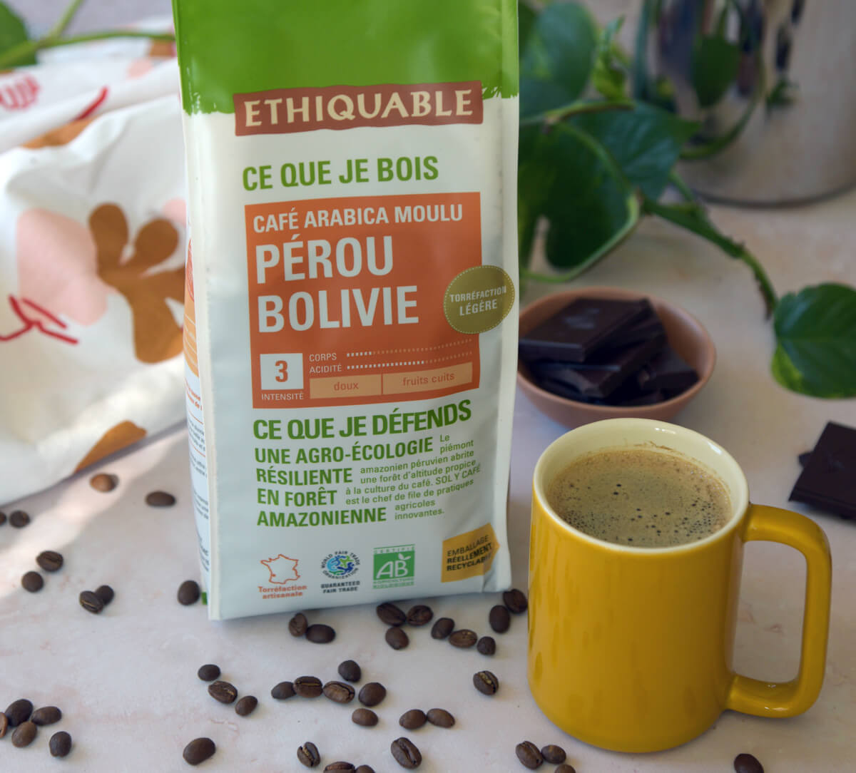 Paquet 500g de café arabica moulu du Pérou et de Bolivie bio et équitable