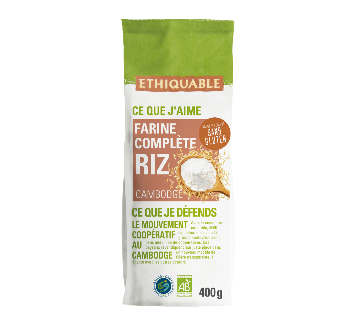 Farine complète bio de riz blanc issue du commerce équitable au Cambodge