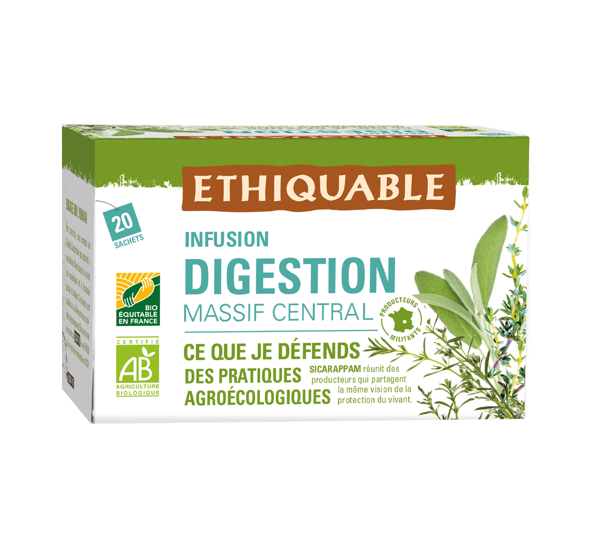 Infusion digestion (Menthe, thym, sarriette, sauge) bio du Massif Central et issue du Commerce équitable