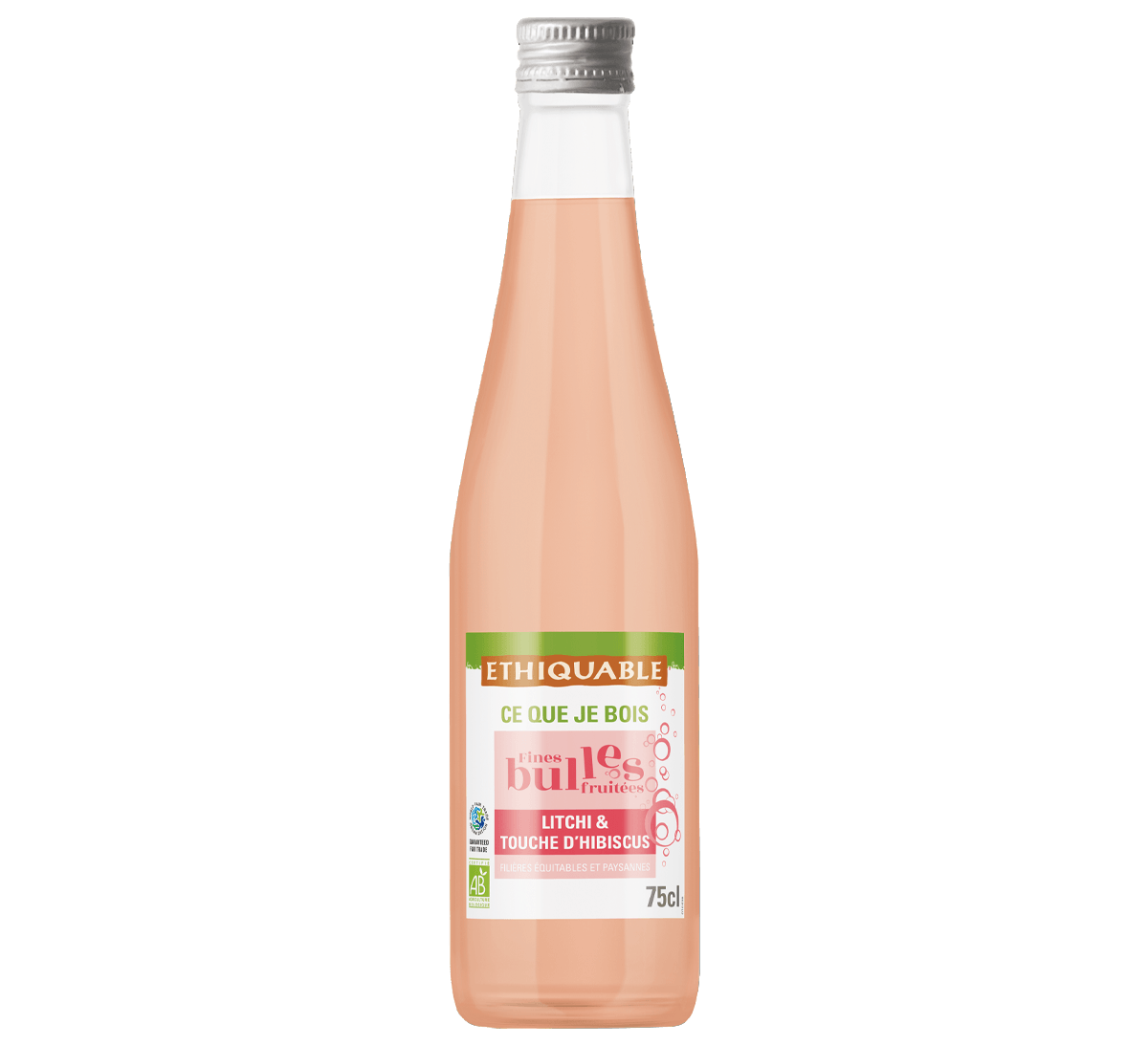 Boisson pétillante Litchi & touche d'hibiscus bio fines bulles issue du commerce équitable à Madagascar