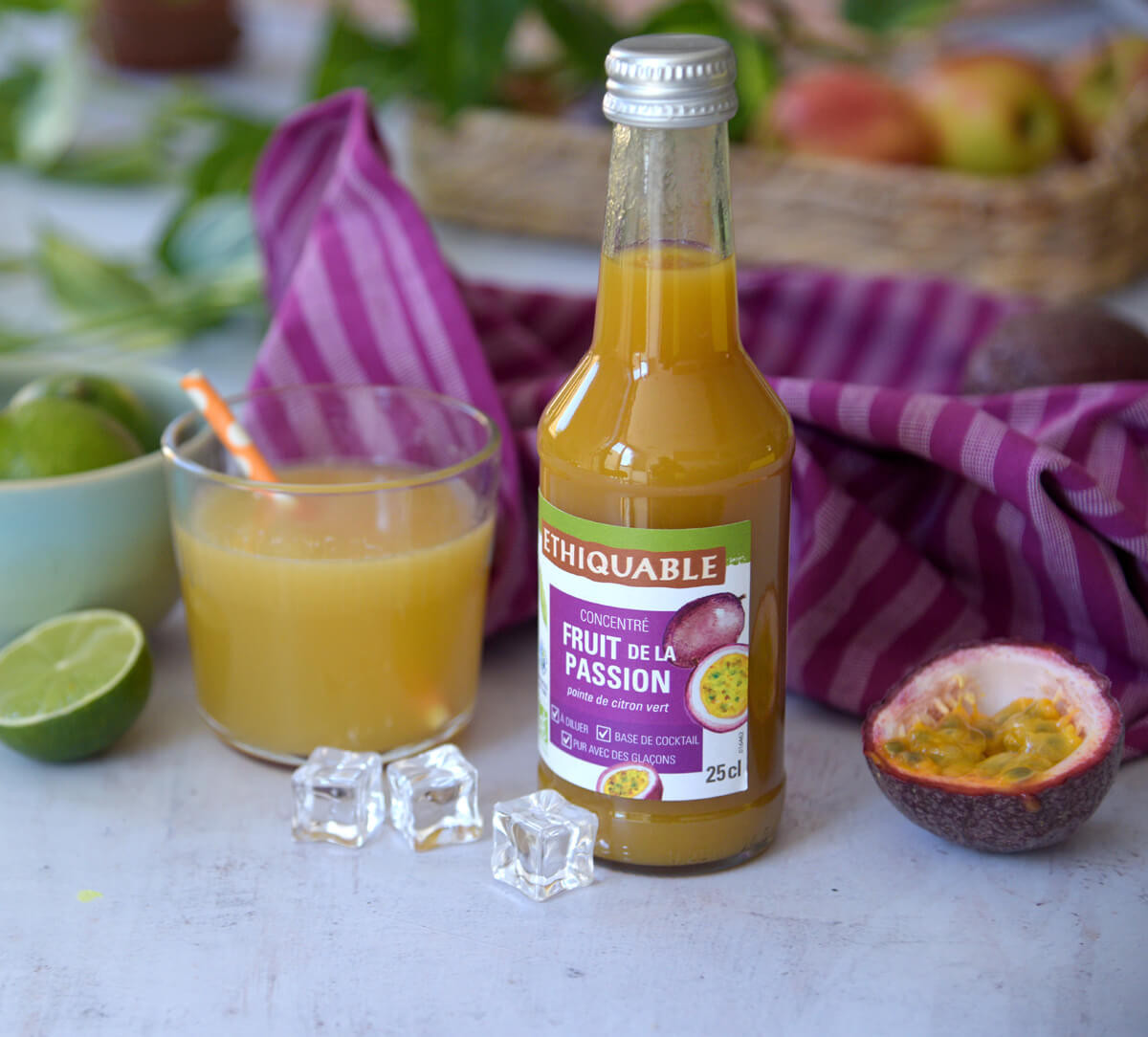 Bouteille de jus concentré à diluer de fruit de la passion & citron bio et équitable