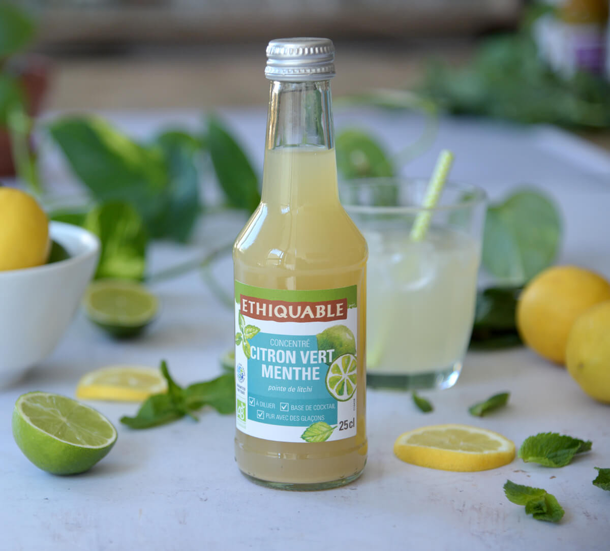 Bouteille de jus concentré à diluer de Citron vert & Menthe bio et équitable