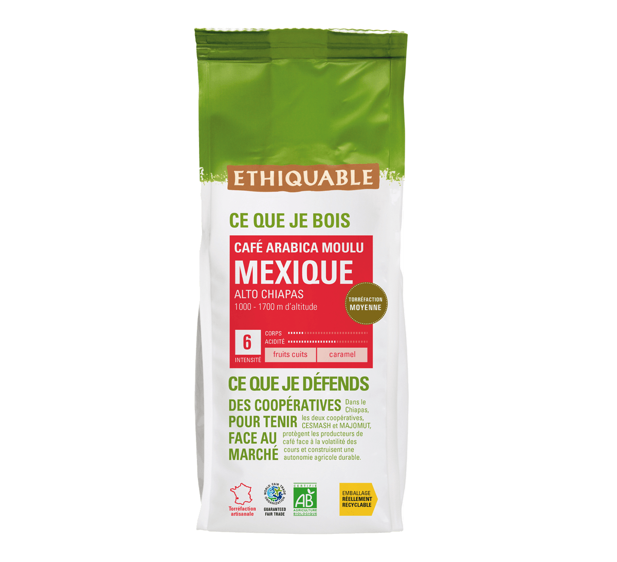 Café pur arabica moulu bio du Mexique issu du Commerce Equitable, en format 250gr