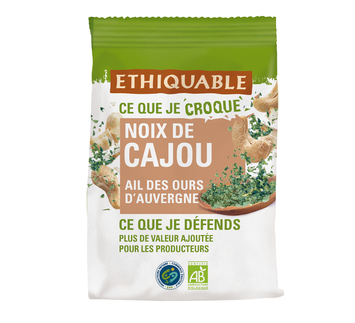 Noix de cajou apéro bio à l'ail des ours d'Auvergne issues du commerce équitable ethiquable