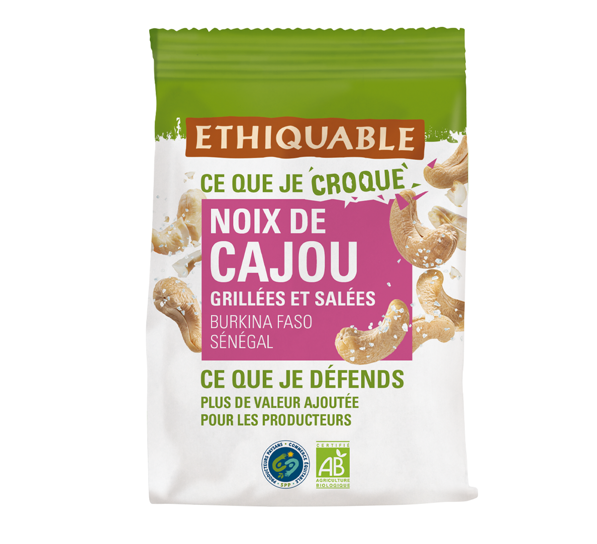 Noix de Cajou bio grillées et salées issues du commerce équitable en format 100g, Sénégal et Burkina Faso