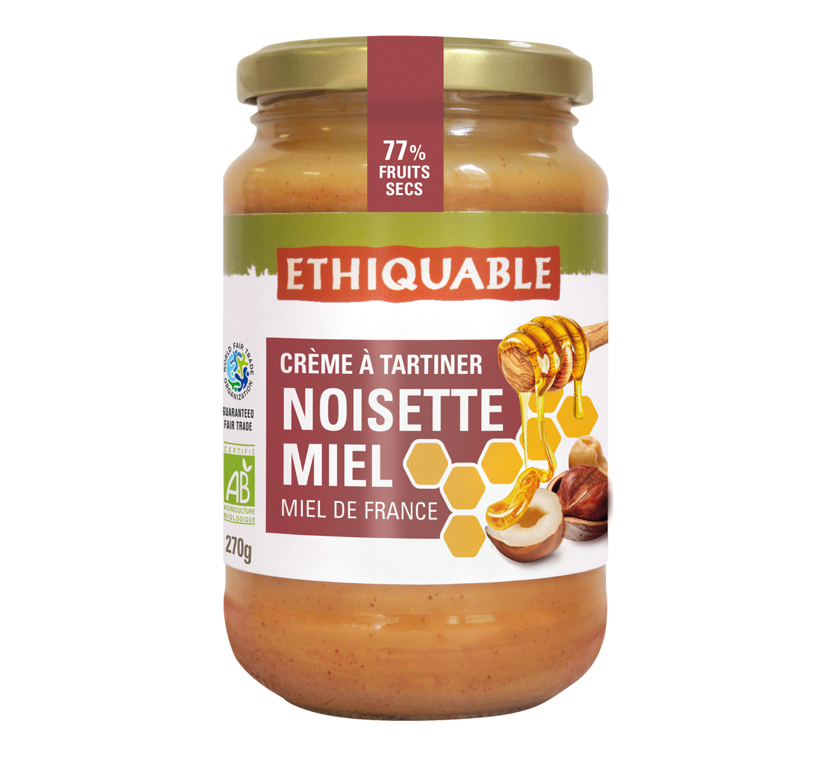 Crème à tartiner bio noisettes de Géorgie et miel de France issus du commerce équitable