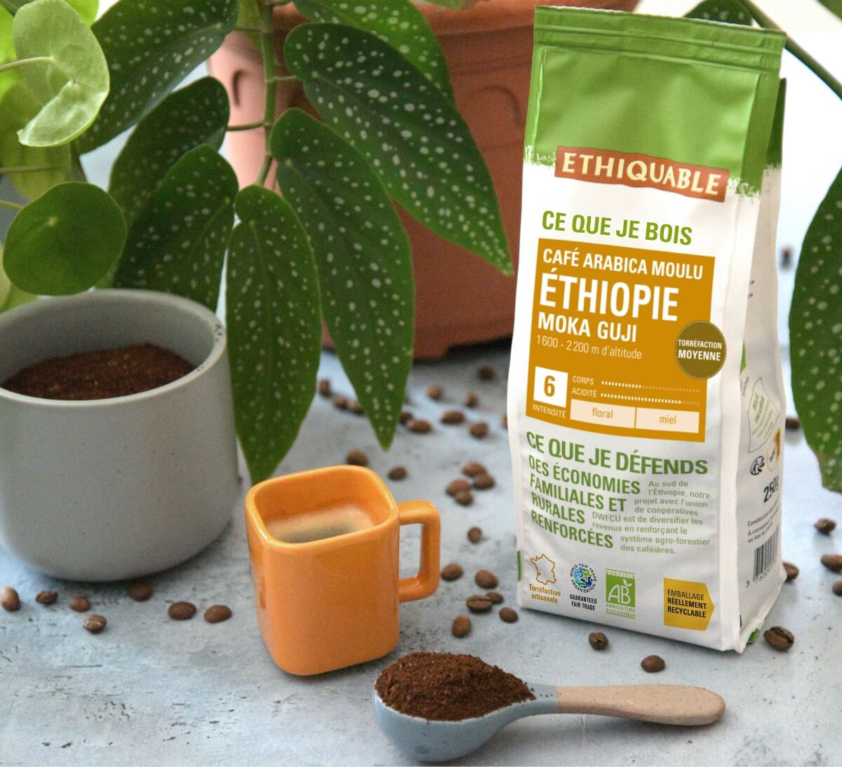 Paquet 250g de café arabica Ethiquable moulu d'Éthiopie bio et équitable