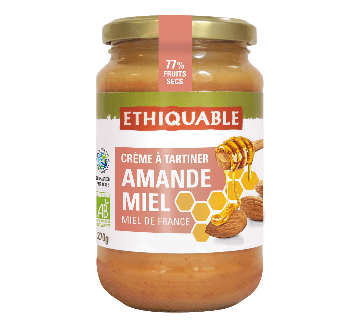 Crème à tartiner bio amandes de Tunisie et miel de France issus du commerce équitable