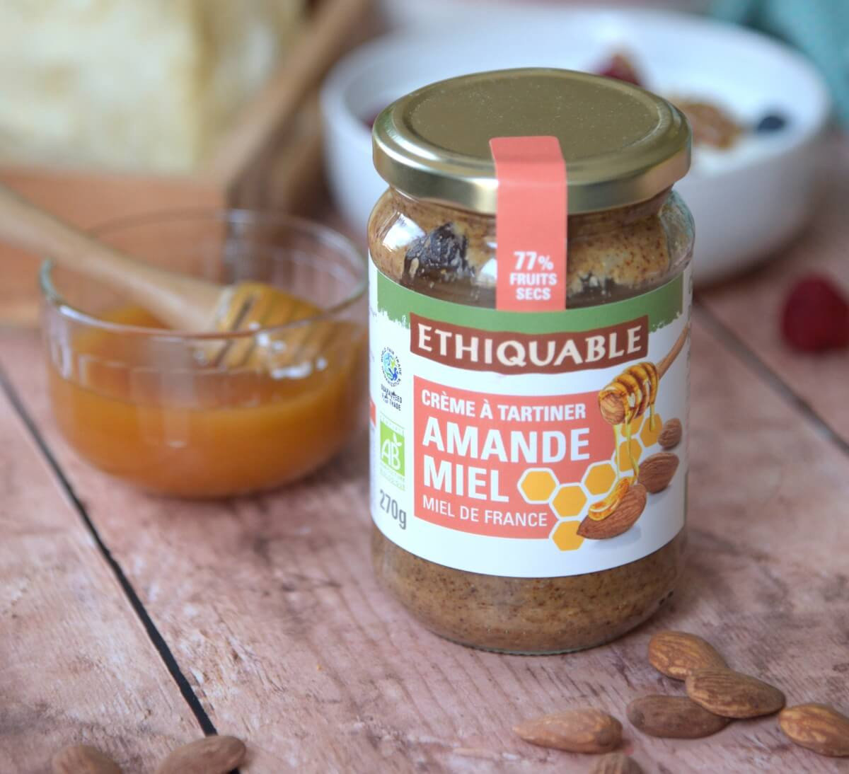 Pot de pâte à tartiner amandes de Tunisie et miel bio et équitables