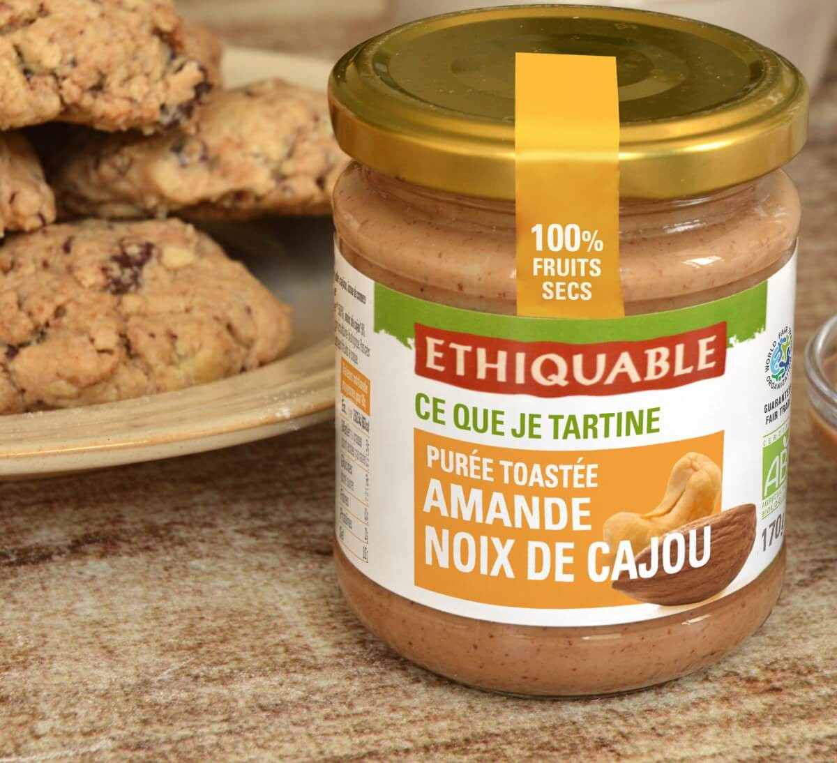 Pot de purée toastée amandes complètes et noix de cajou bio et équitables