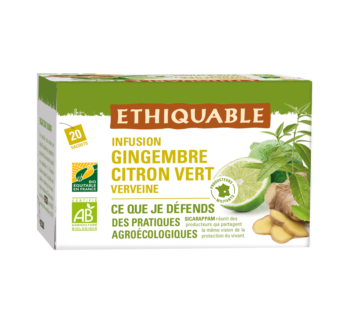 Infusion bio de Gingembre, Citron Vert et verveine issu du commerce équitable