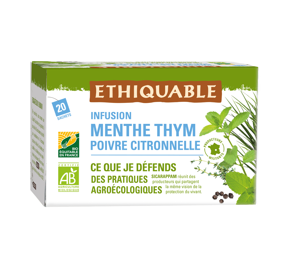 Paysans d'ici - Infusion bio de menthe thym poivre citronnelle issus du commerce équitable en France