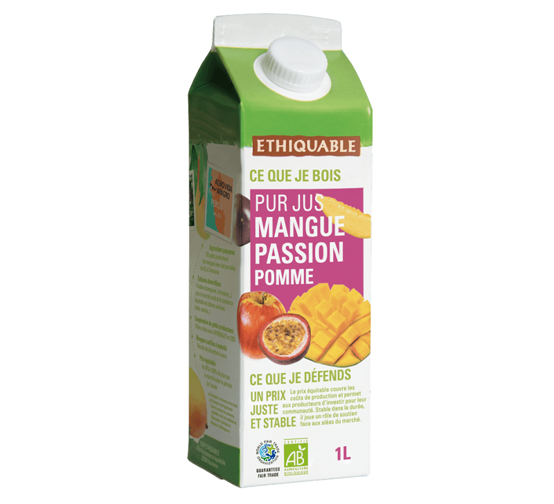 Pur jus Mangue Passion et Pomme de France bio et issus du commerce équitable