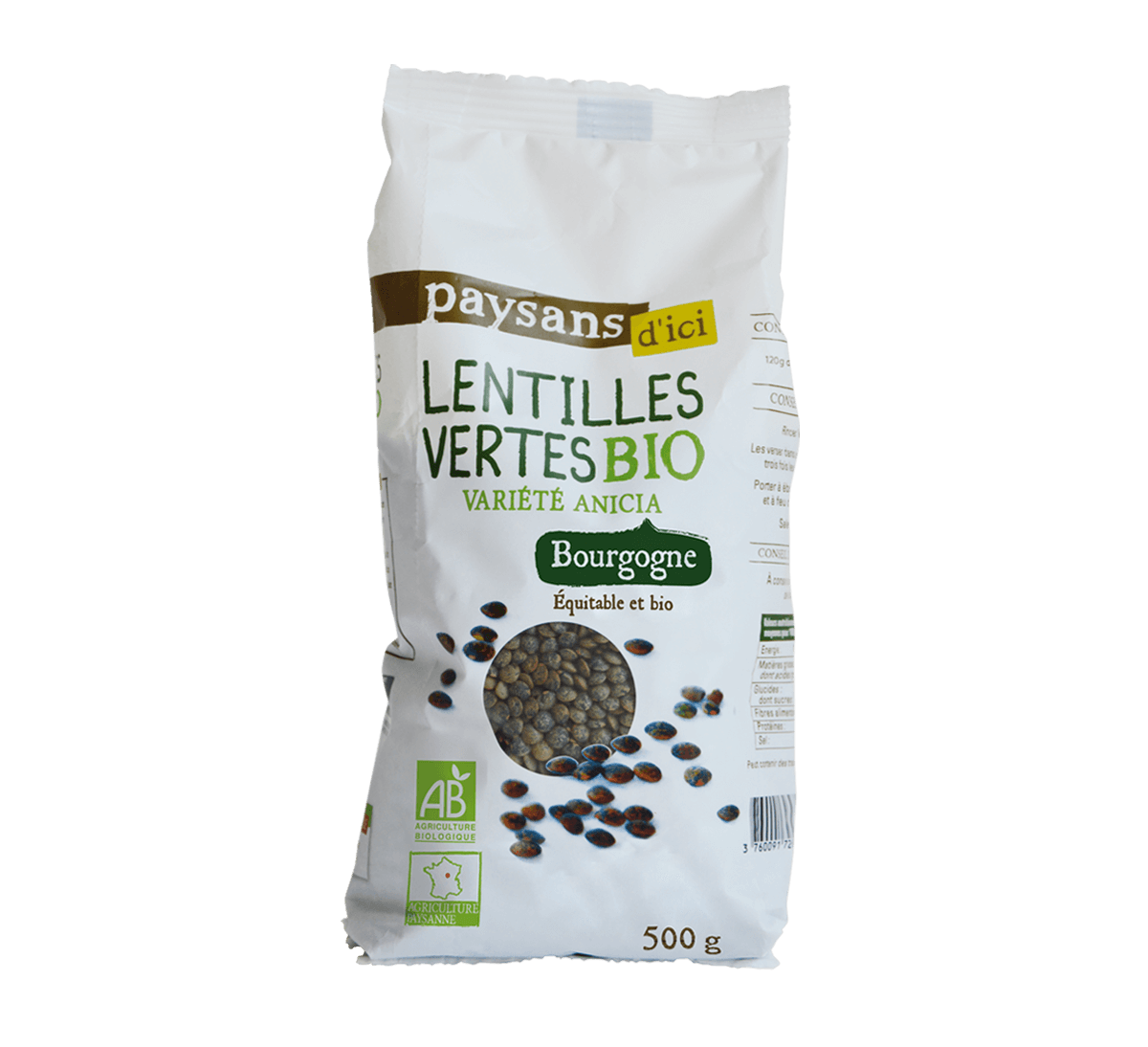 Lentilles vertes française sans gluten et bio