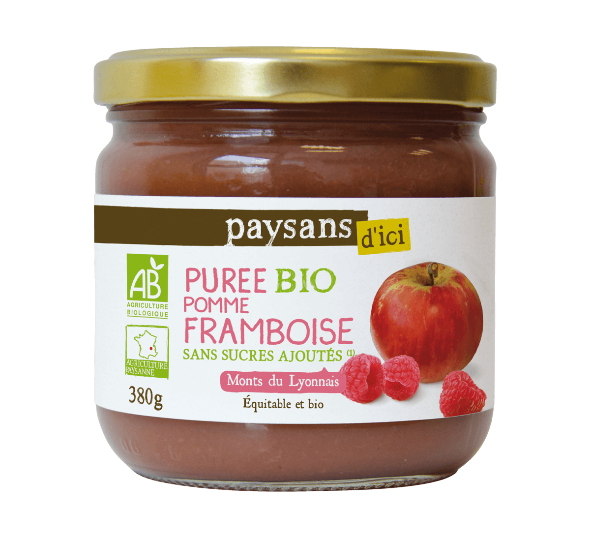 Purée Pomme Framboise des Monts Lyonnais - bio et équitable